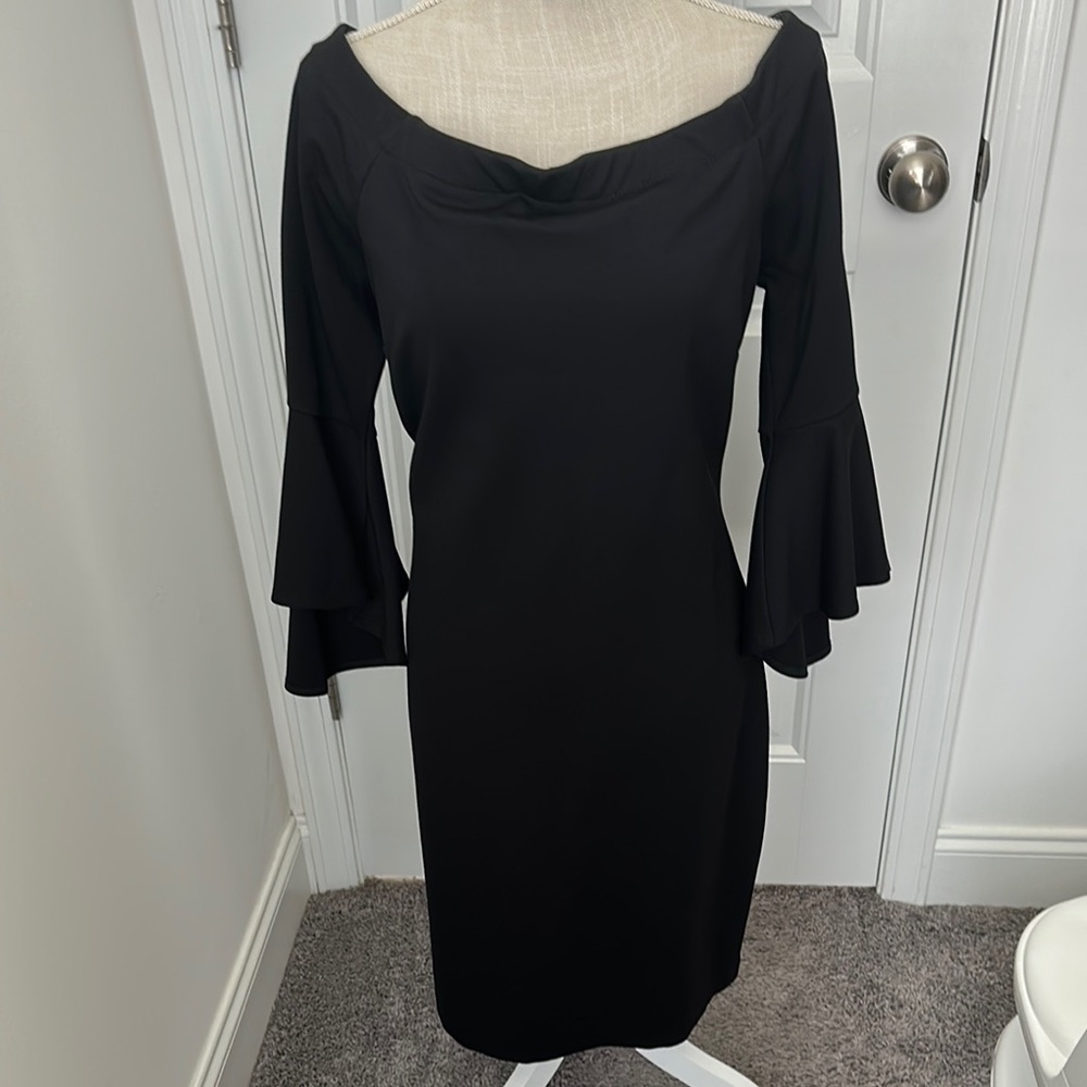 INC International Concepts Black Sheath Dress with Bell Sleeves